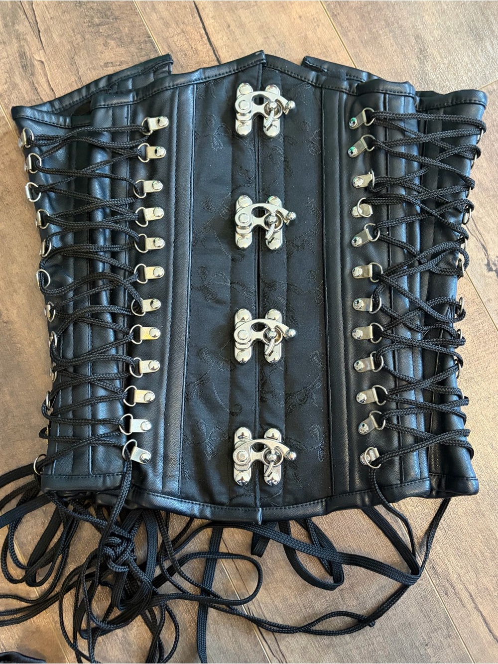 Black Faux Leather Underbust Corset with Hook Front